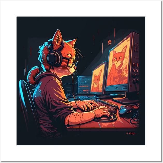 Nerd Cool Cat Playing Video Game Wall Art by Artevak